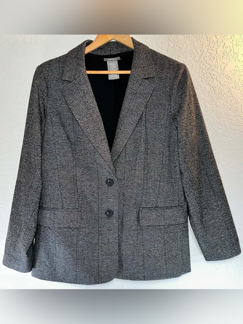 Matty M Black and Gray Glen Plaid Tailored Two-Button Blazer